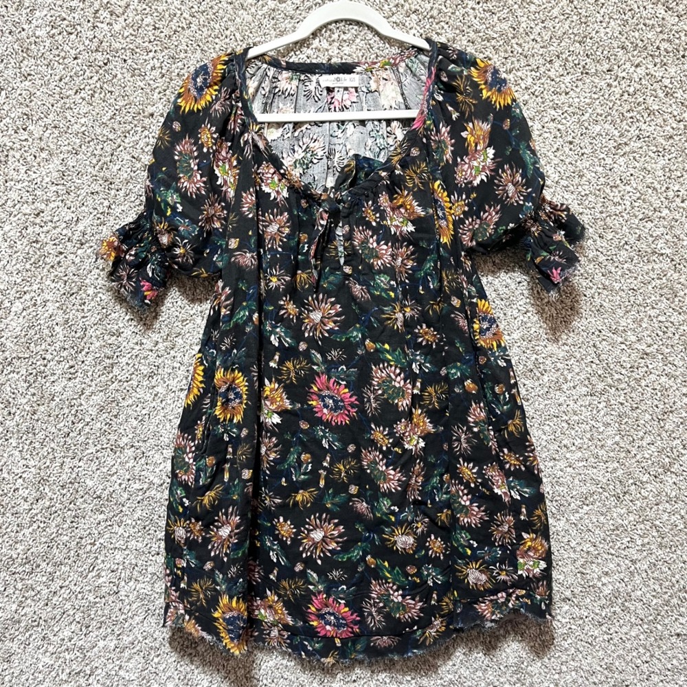 Natural Life Dress Women's XS/S Black Floral Short Sleeve Pockets